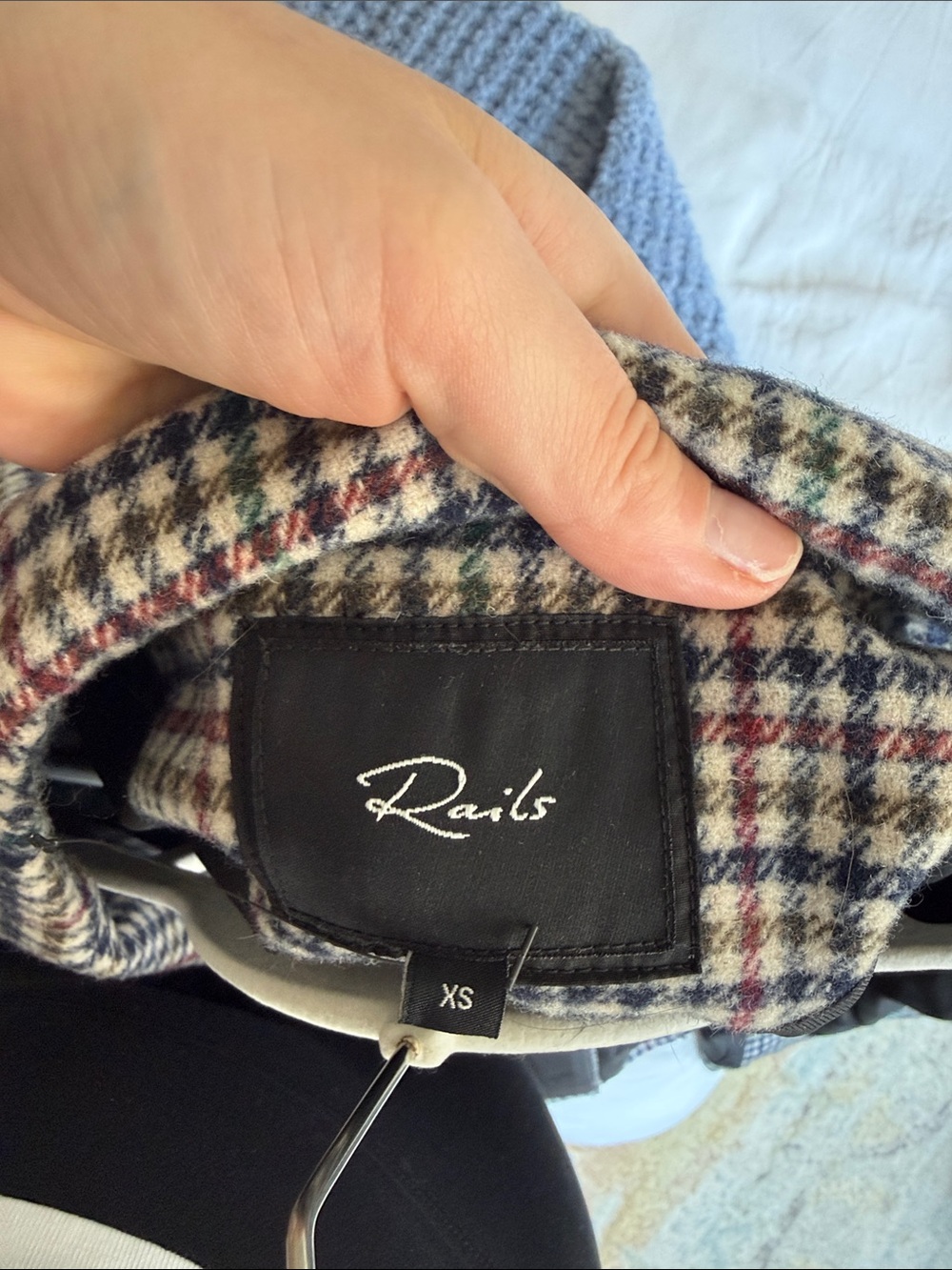 Rails Double-Breasted Houndstooth Blazer in Navy, Brown & Cream - Picture 2 of 4